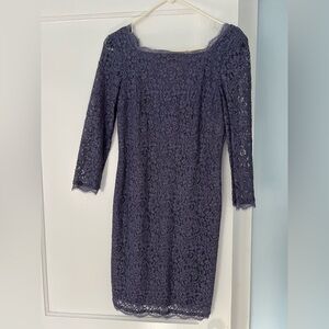 Adrianna Papell Purple Lace Sheath Dress with Three-Quarter Sleeves